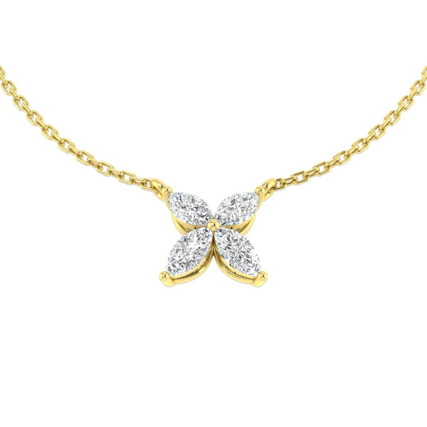 18kt gold marquise cut diamond flower pendant necklace with 0.75ct diamonds