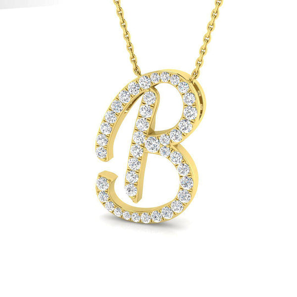 Diamond Initial Pendant gold necklace with letter B encrusted with diamonds
