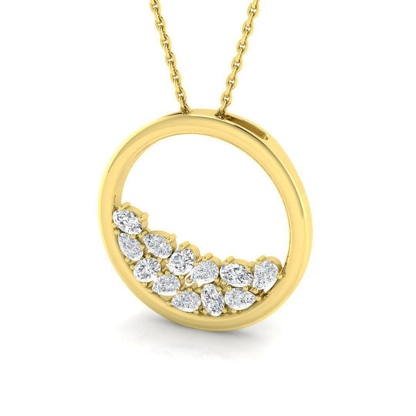 Mixed cut diamond circle pendant in 18kt yellow gold with 0.60ct diamonds