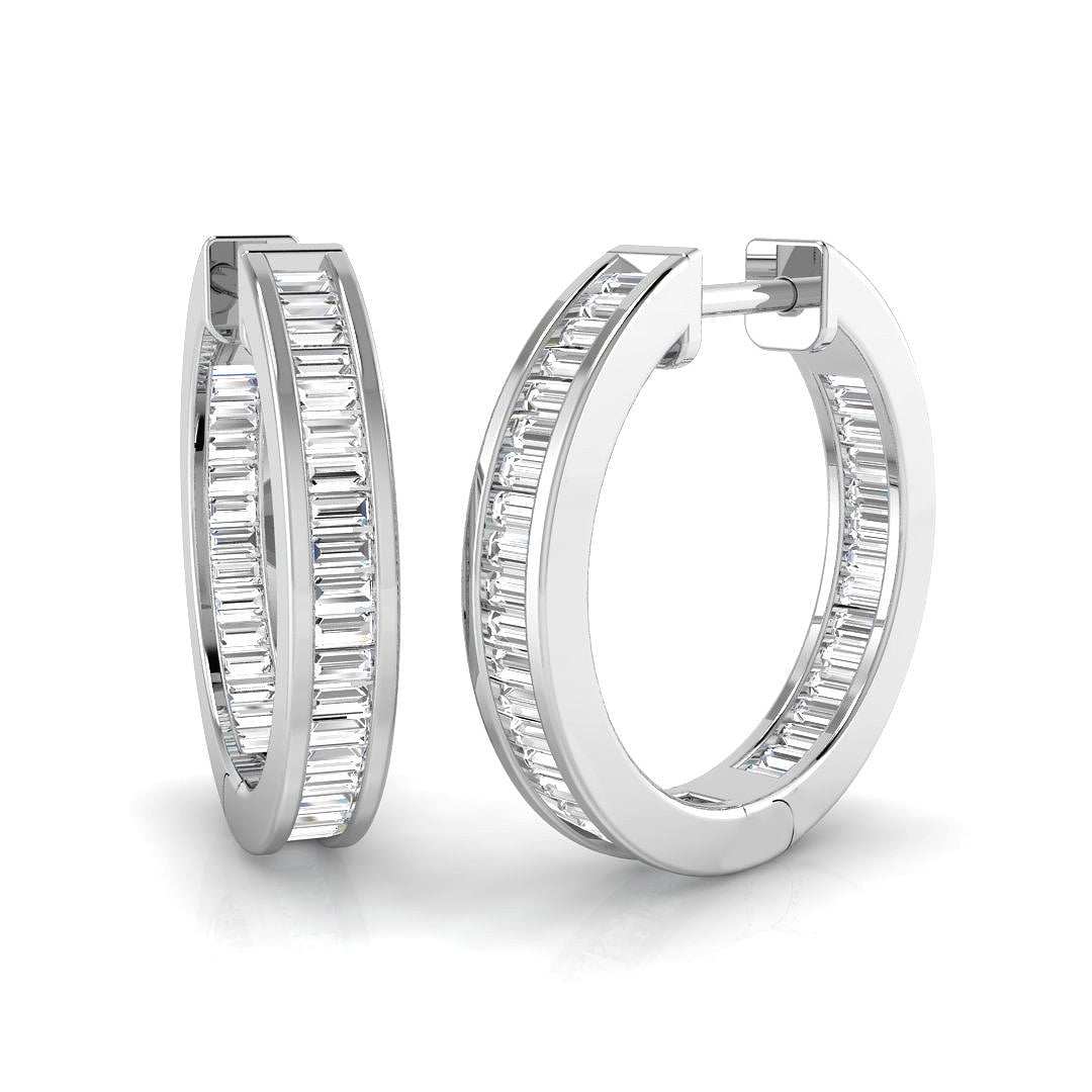 Baguette cut diamond chanel set hoop earrings