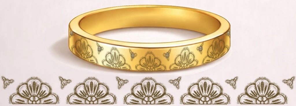 Cherry blossom engraved diamond band