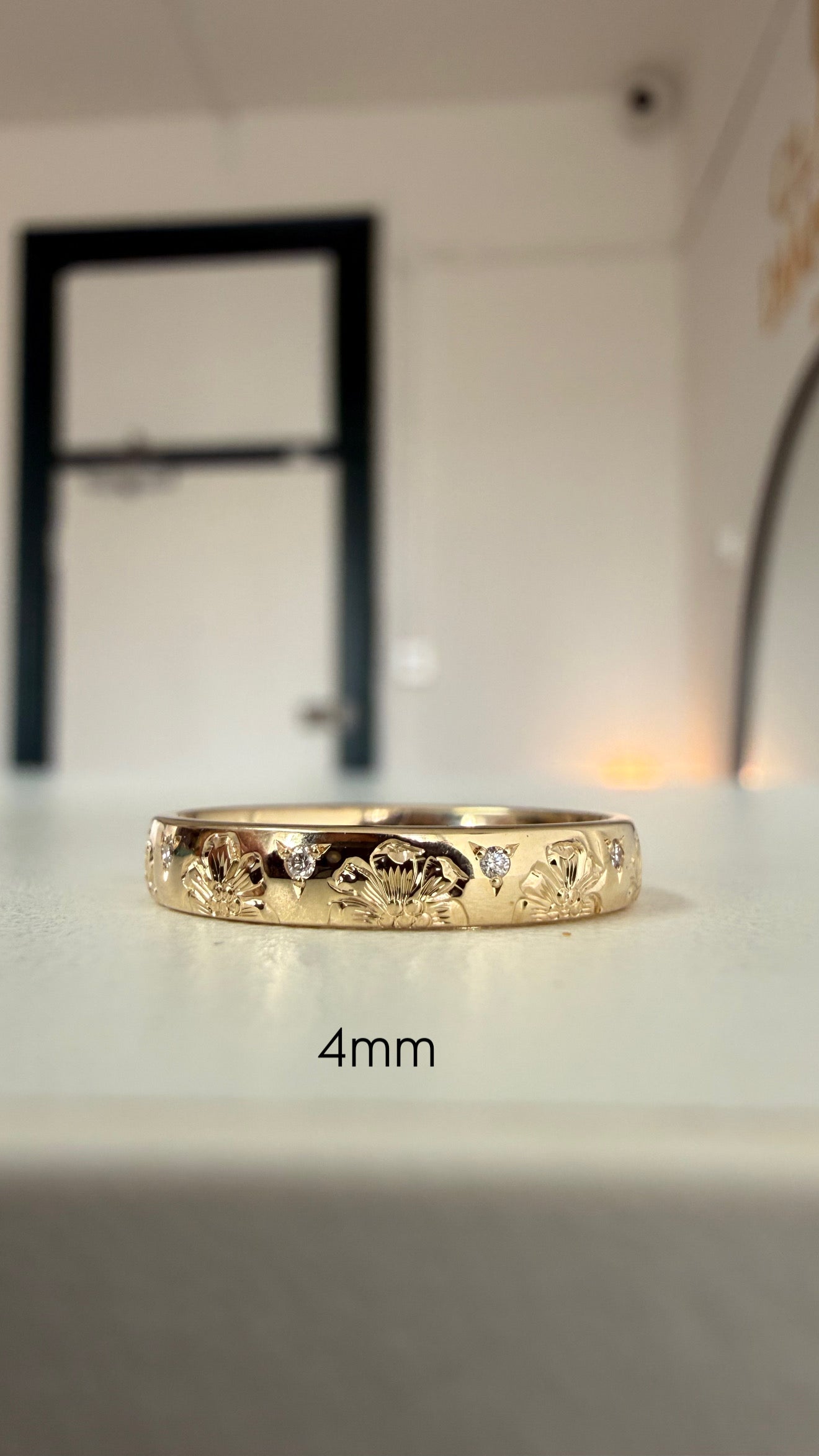 Cherry blossom engraved diamond band
