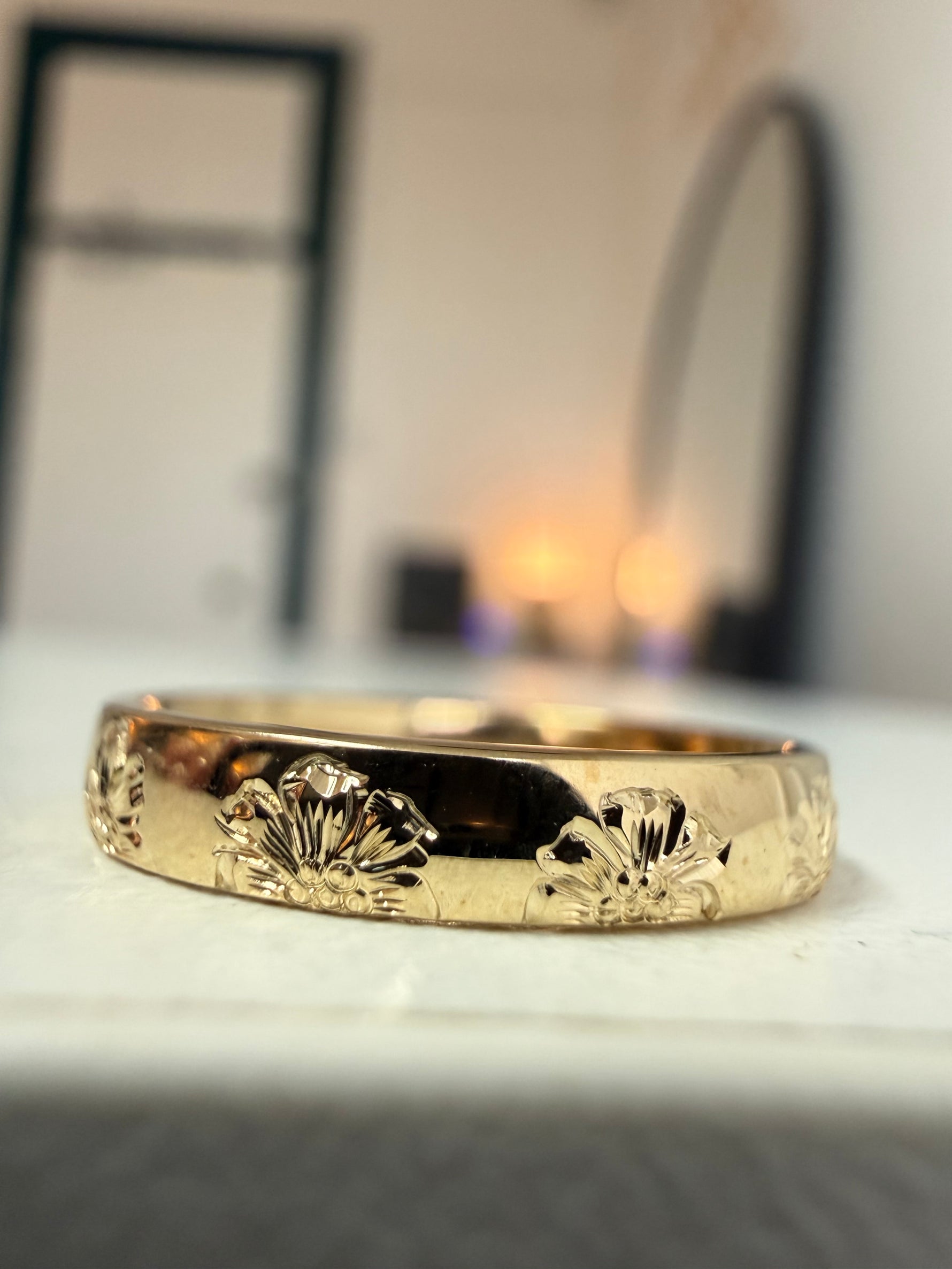 Cherry blossom engraved diamond band