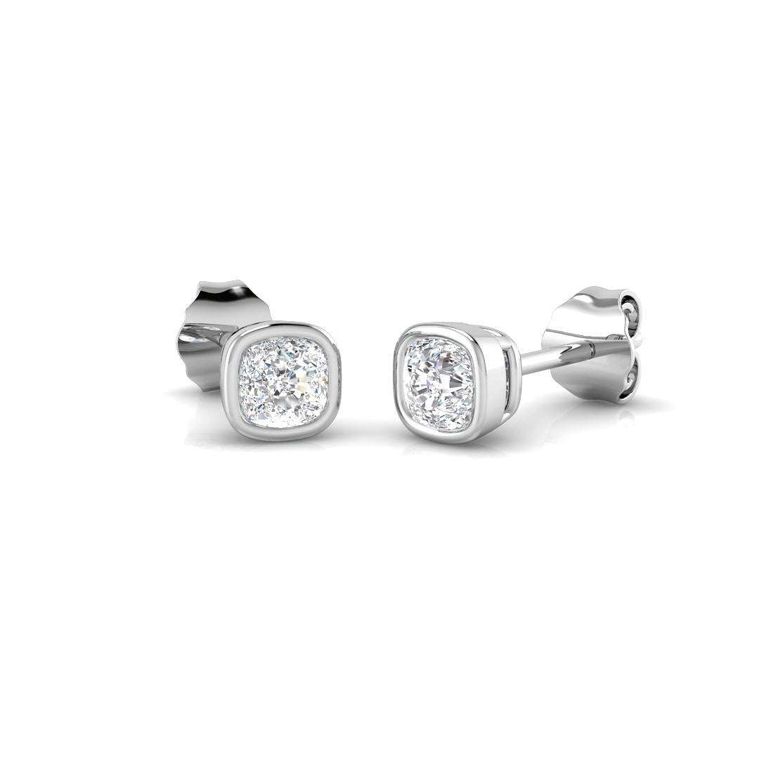 Cushion cut diamond bezel stud earrings