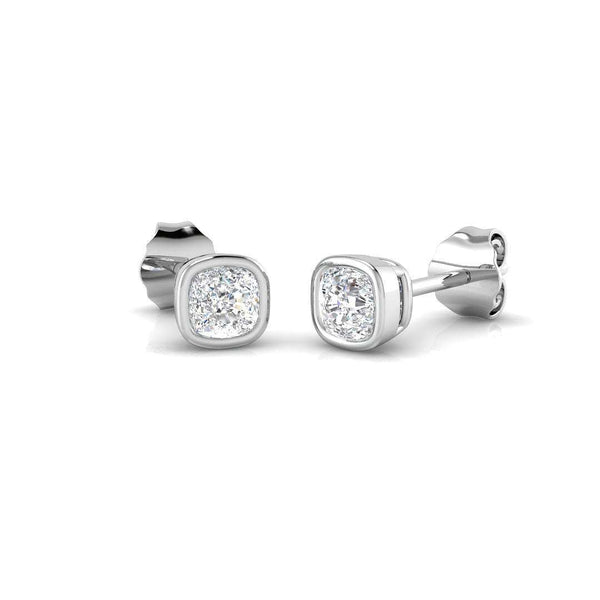Cushion cut diamond bezel stud earrings