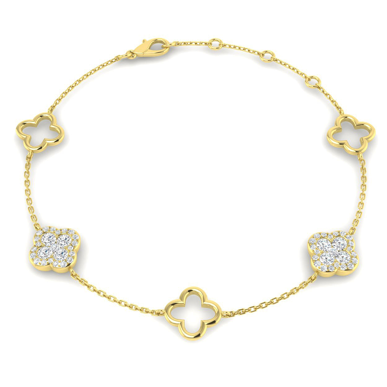Diamond clover chain bracelet