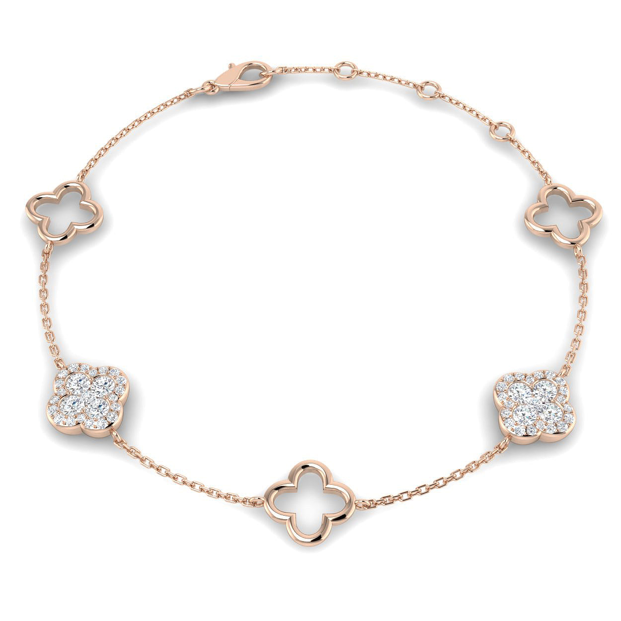 Diamond clover chain bracelet