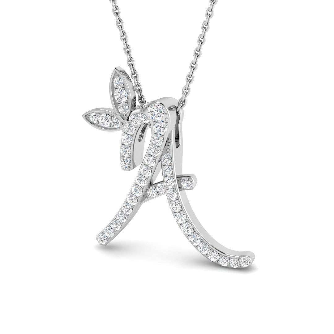 Diamond floral initial pendant necklace
