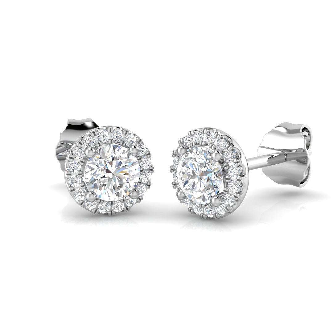 Round brilliant diamond halo stud earrings