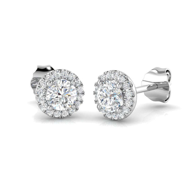 Round brilliant diamond halo stud earrings