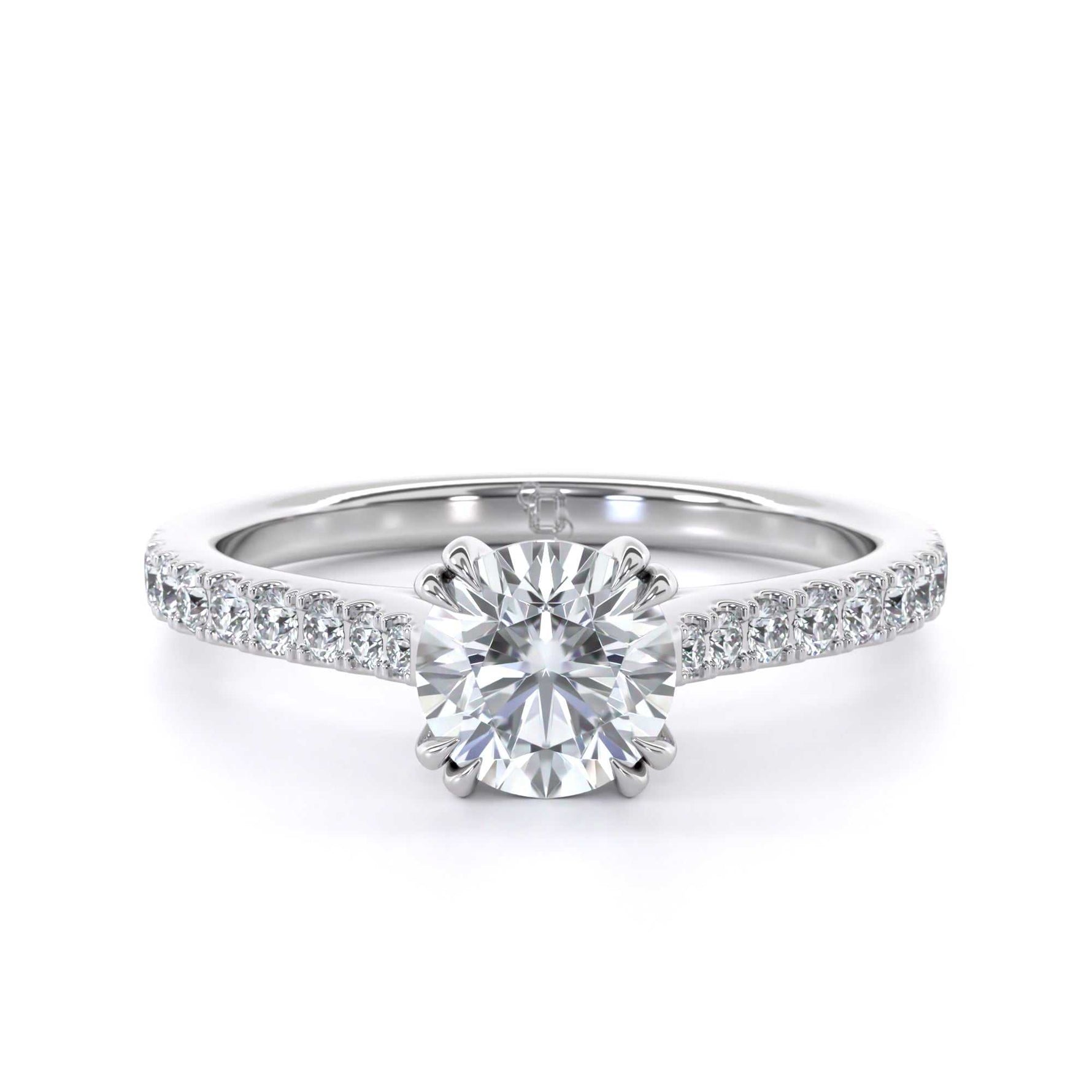 Round brilliant diamond shoulder engagement ring