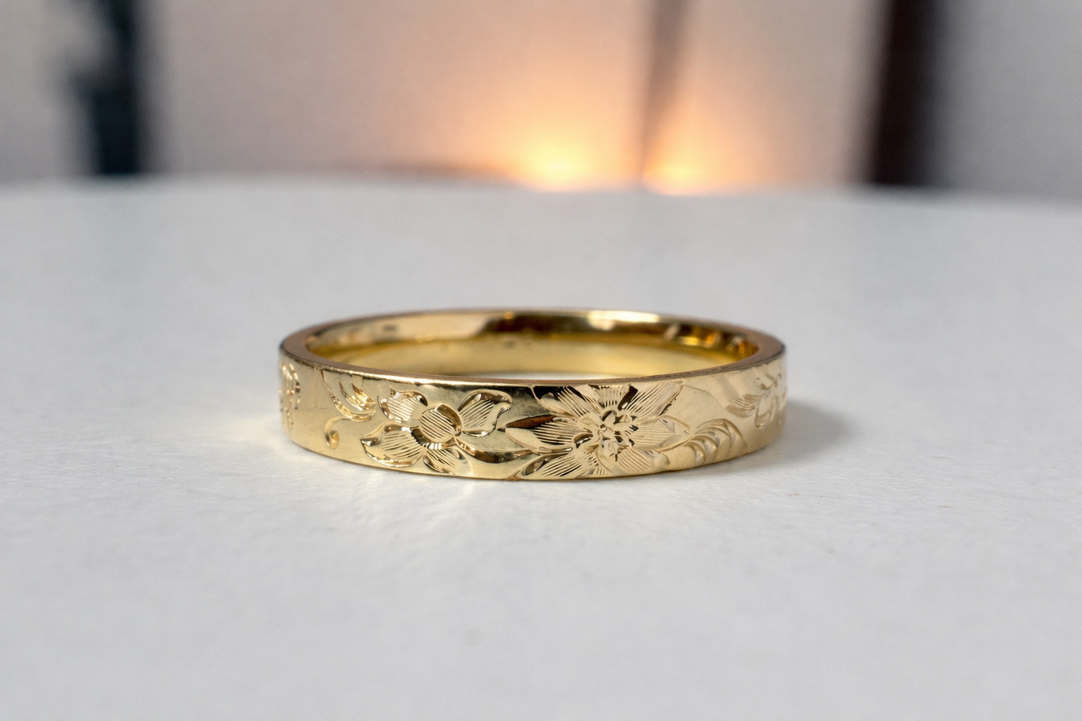 Floral engraved wedding band