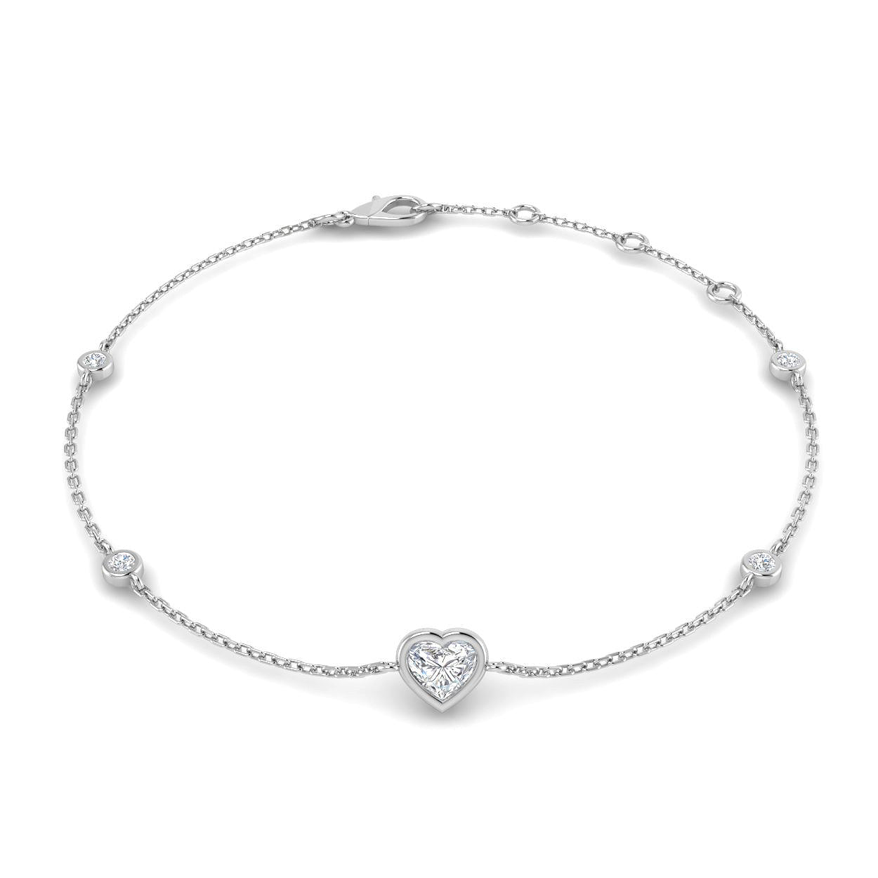 Heart shape diamond bracelet bezel set