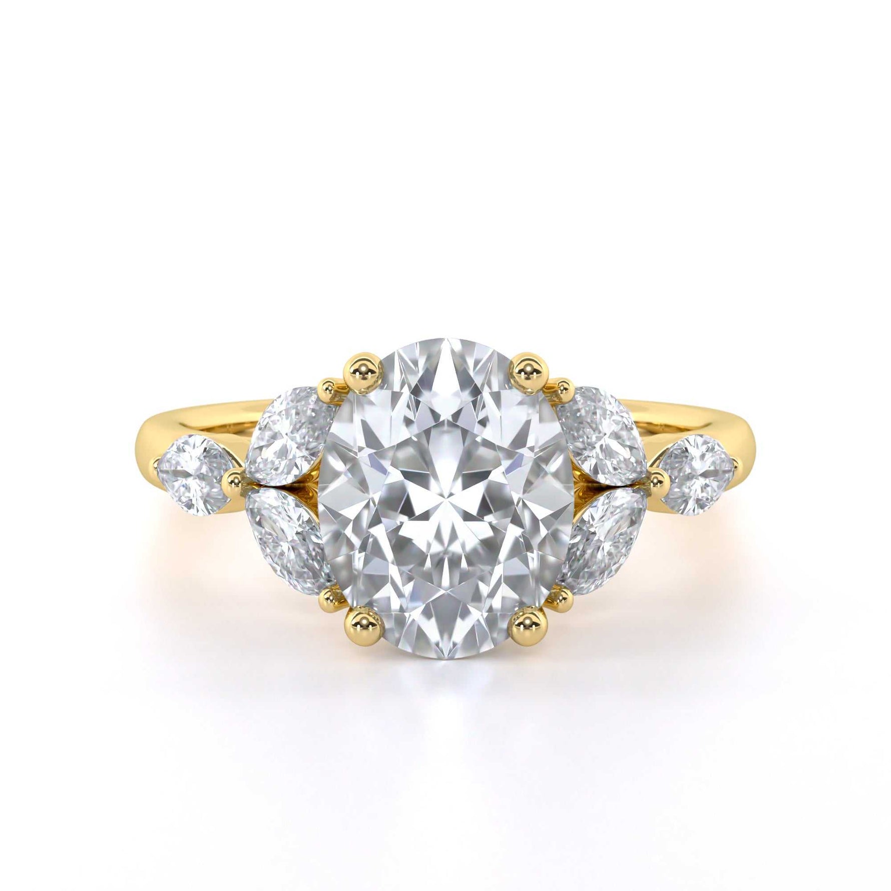 Oval diamond engagement ring with marquise shoulders