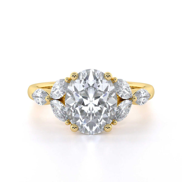 Oval diamond engagement ring with marquise shoulders