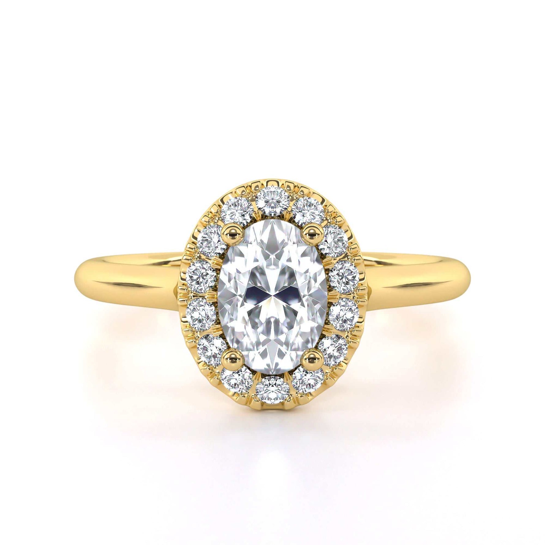 Oval diamond halo engagement ring for women
