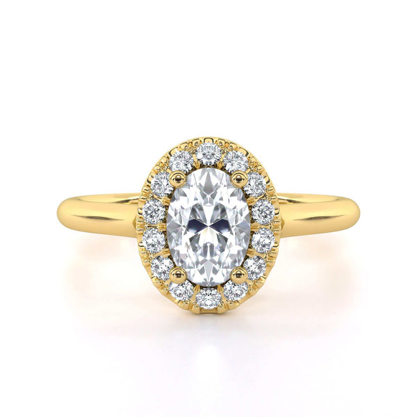 Oval diamond halo engagement ring for women