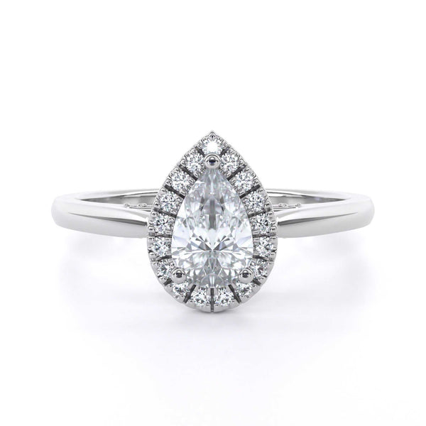 Pear shape halo diamond engagement ring