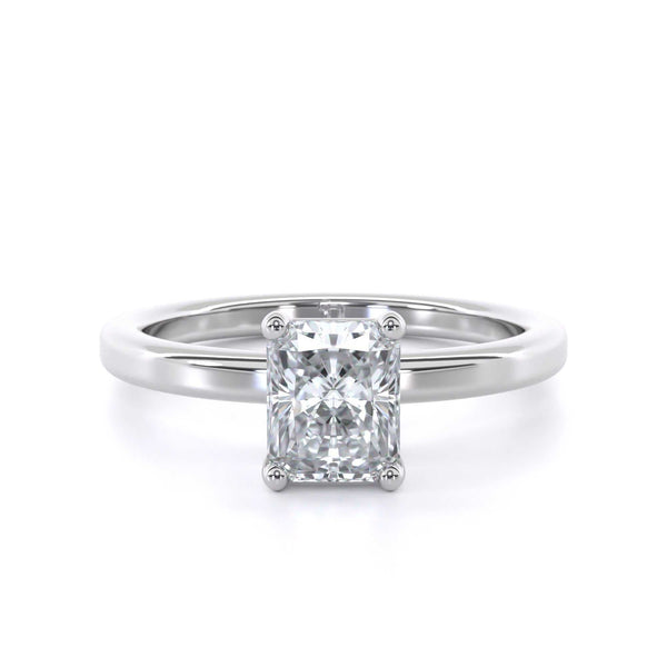Radiant diamond solitaire engagement ring