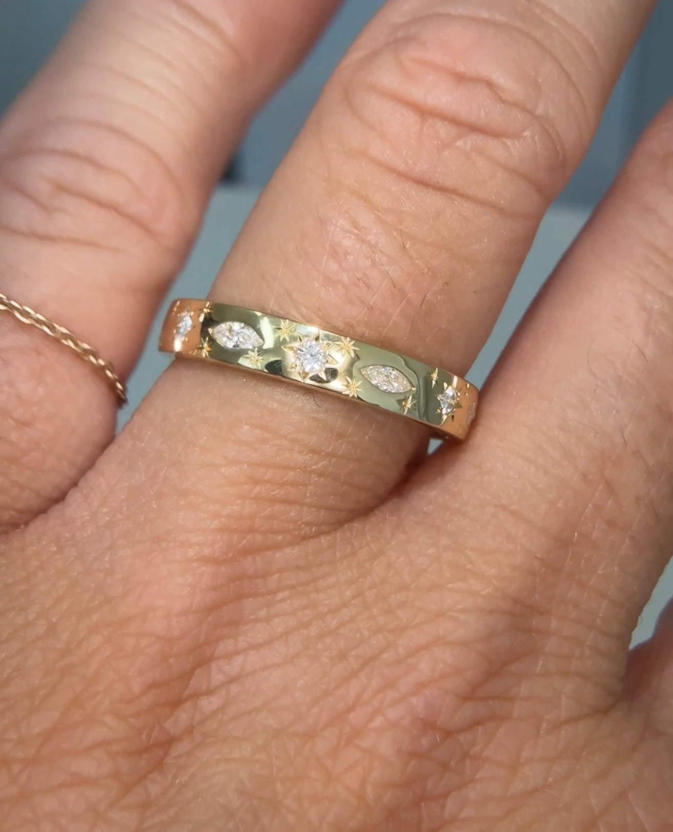 Marquise diamond engraved eternity band