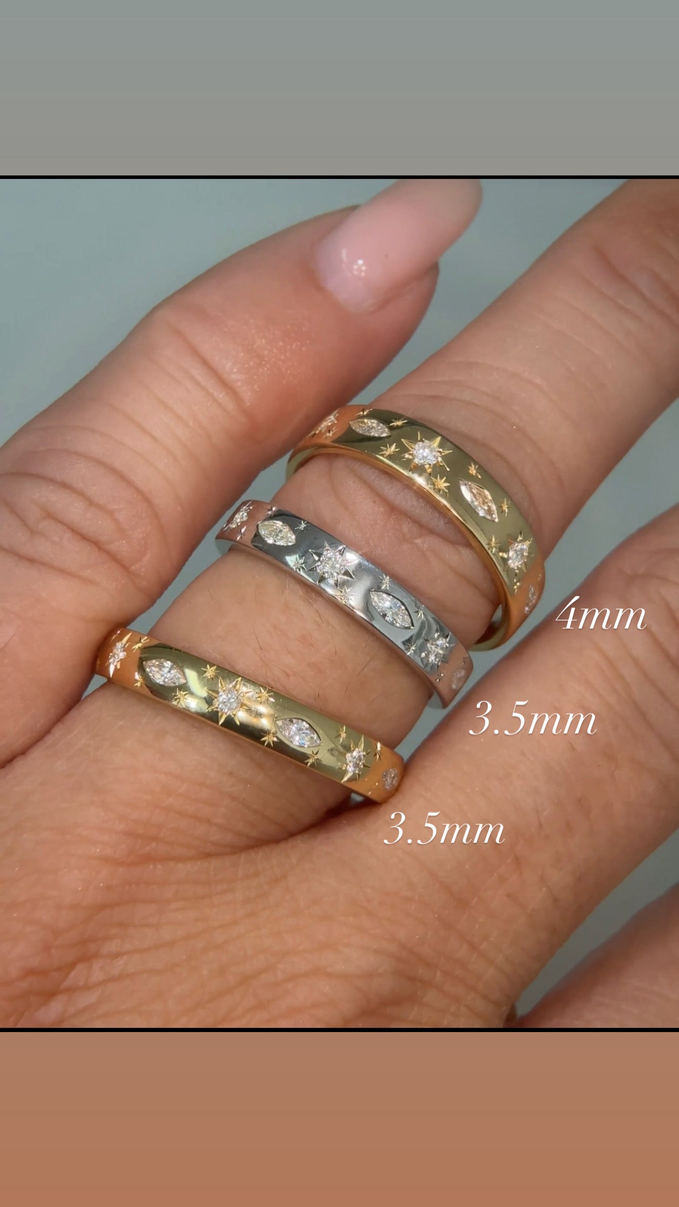 Marquise diamond engraved eternity band