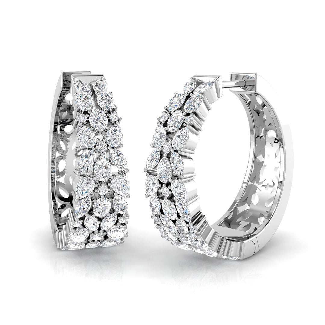Mixed shape diamond scatter hoop earrings