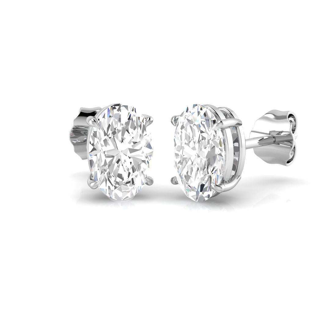 Oval cut diamond stud solitaire earrings, Minimal oval diamond earrings for women