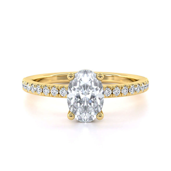 Oval hidden halo diamond engagement ring