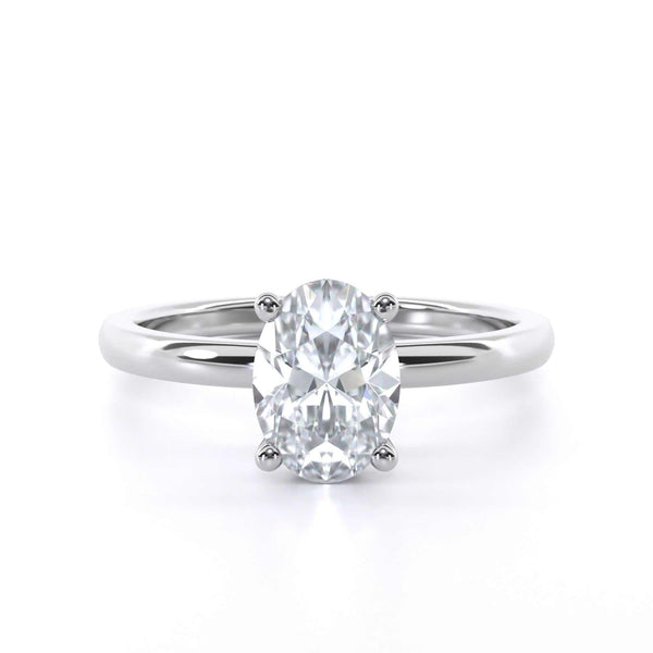 Oval hidden halo diamond engagement ring