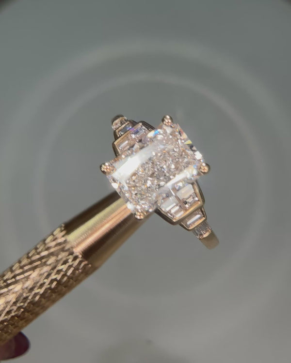 Lab grown radiant cut art deco diamond ring