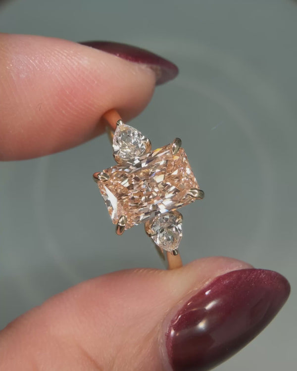 Lab grown pink radiant cut diamond ring