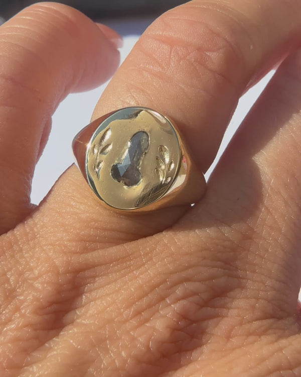 Salt and Pepper Penis Cut Diamond Signet Ring