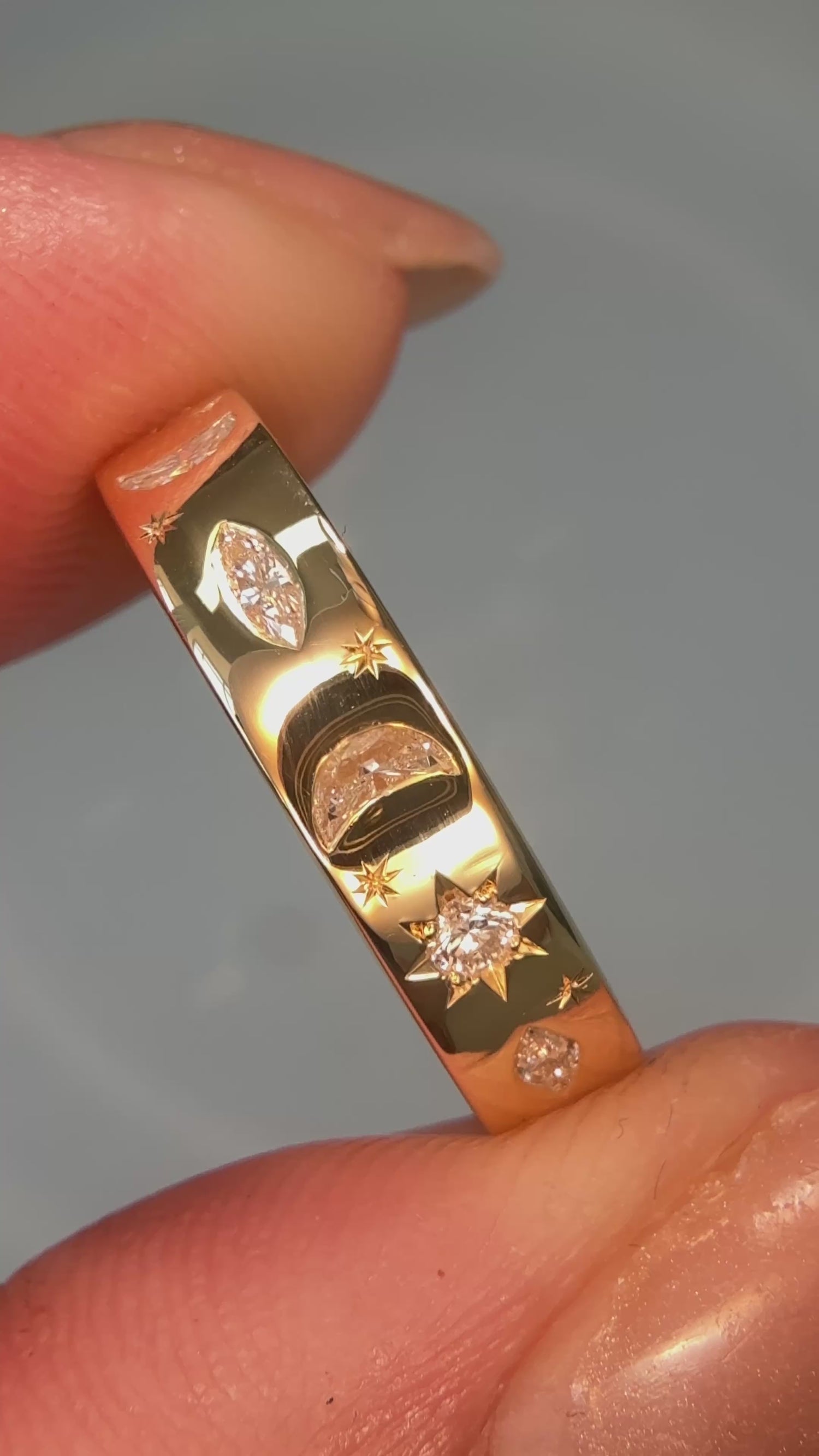 Moon and Star Diamond Engraved Soph Band