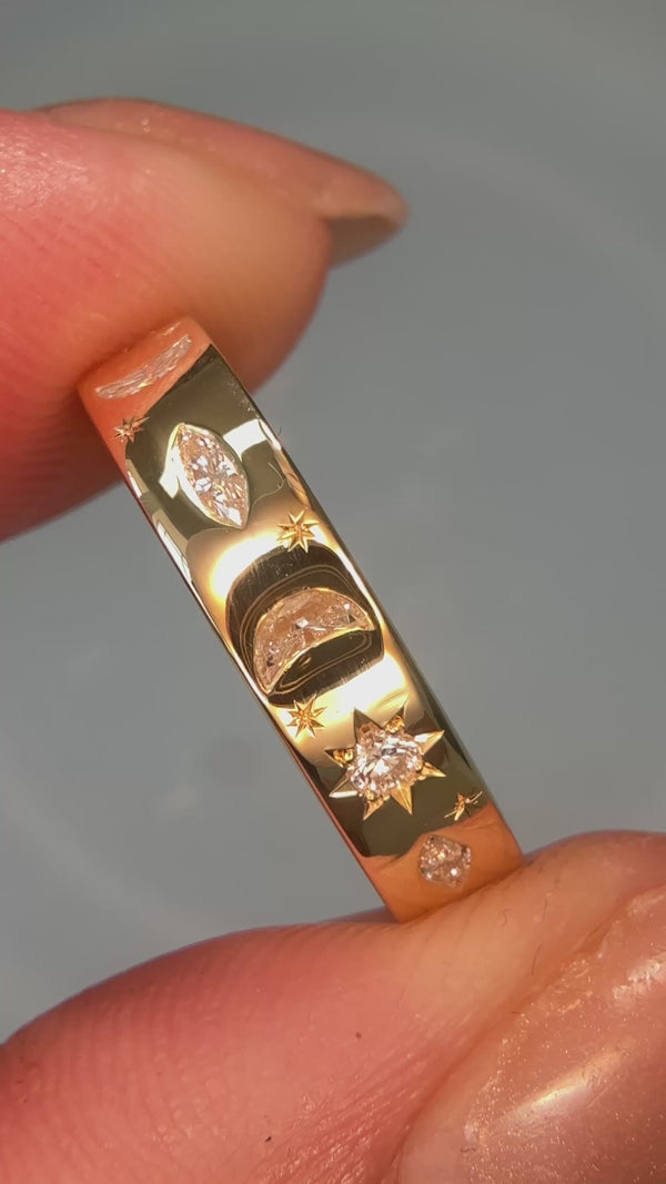 Moon and Star Diamond Engraved Soph Band