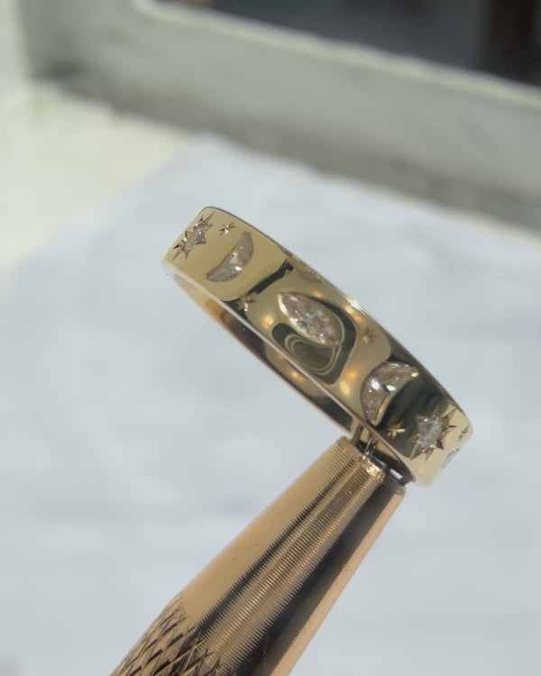 Moon and Star Diamond Engraved Soph Band