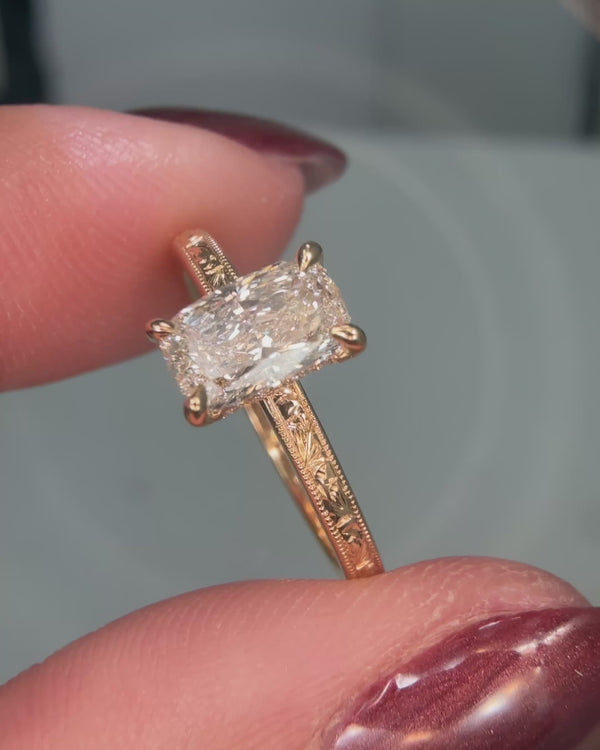 Elongated Cushion Cut Diamond Engraved Colette Ring