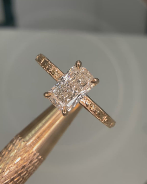 Elongated Cushion Cut Diamond Engraved Colette Ring