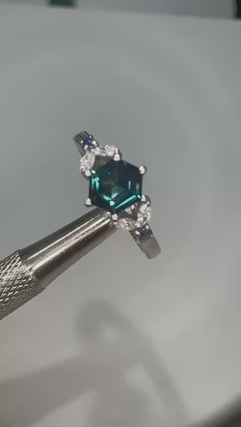 Platinum Hexagon Blue Sapphire Ring