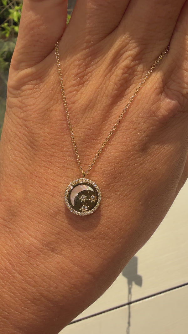 Mother of Pearl Moon and Star Spin Disc Pendant
