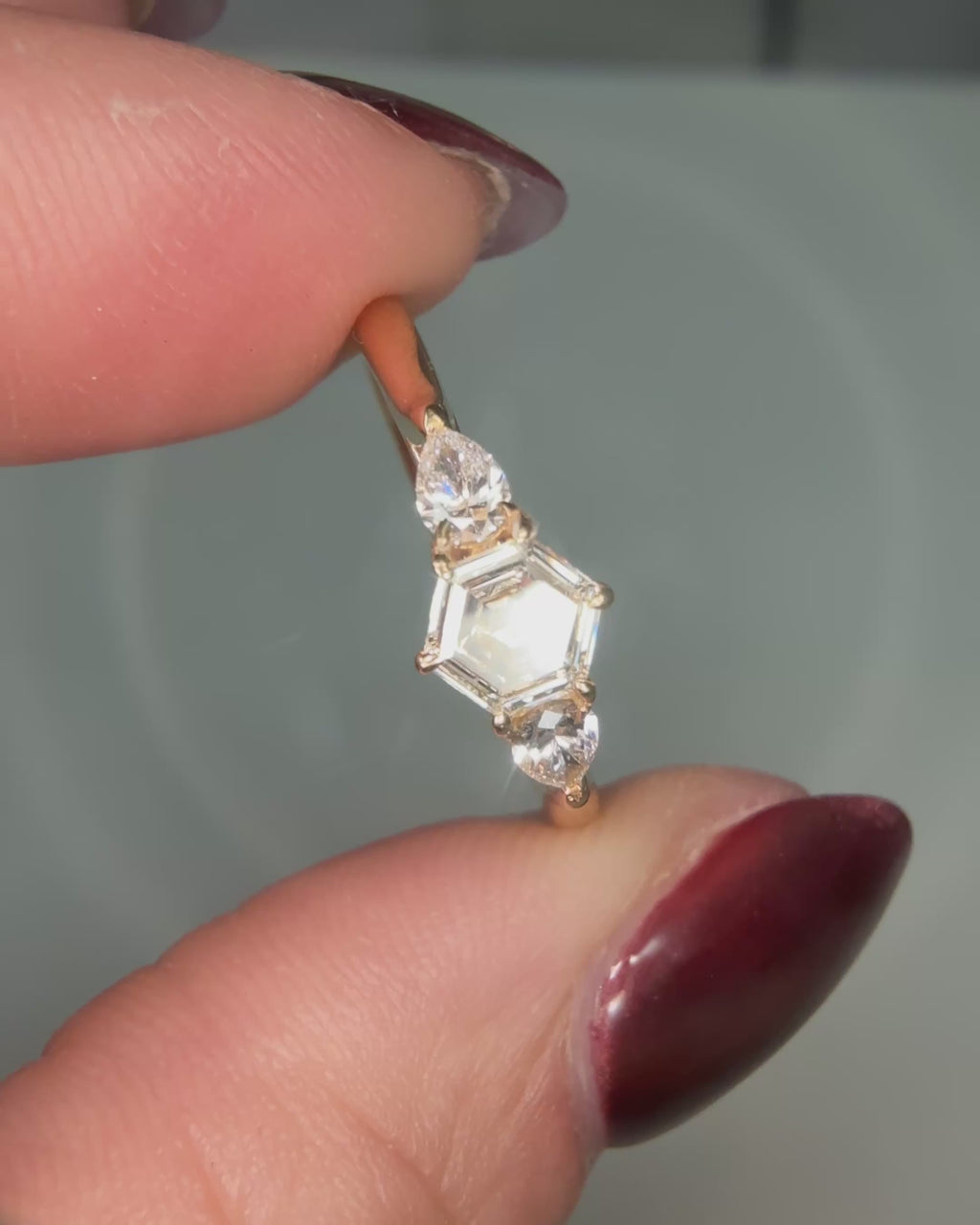 Hexagon cut diamond engagement ring