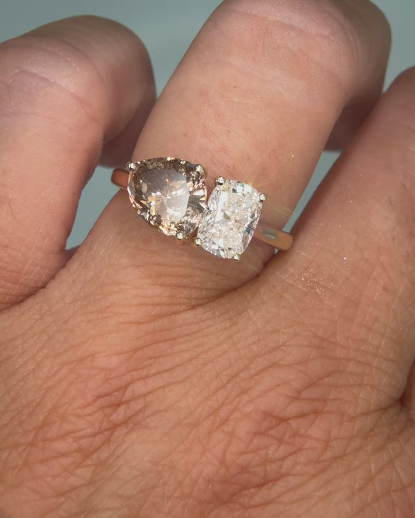 Trillion and Cushion Cut Diamond Toi Et Moi Ring