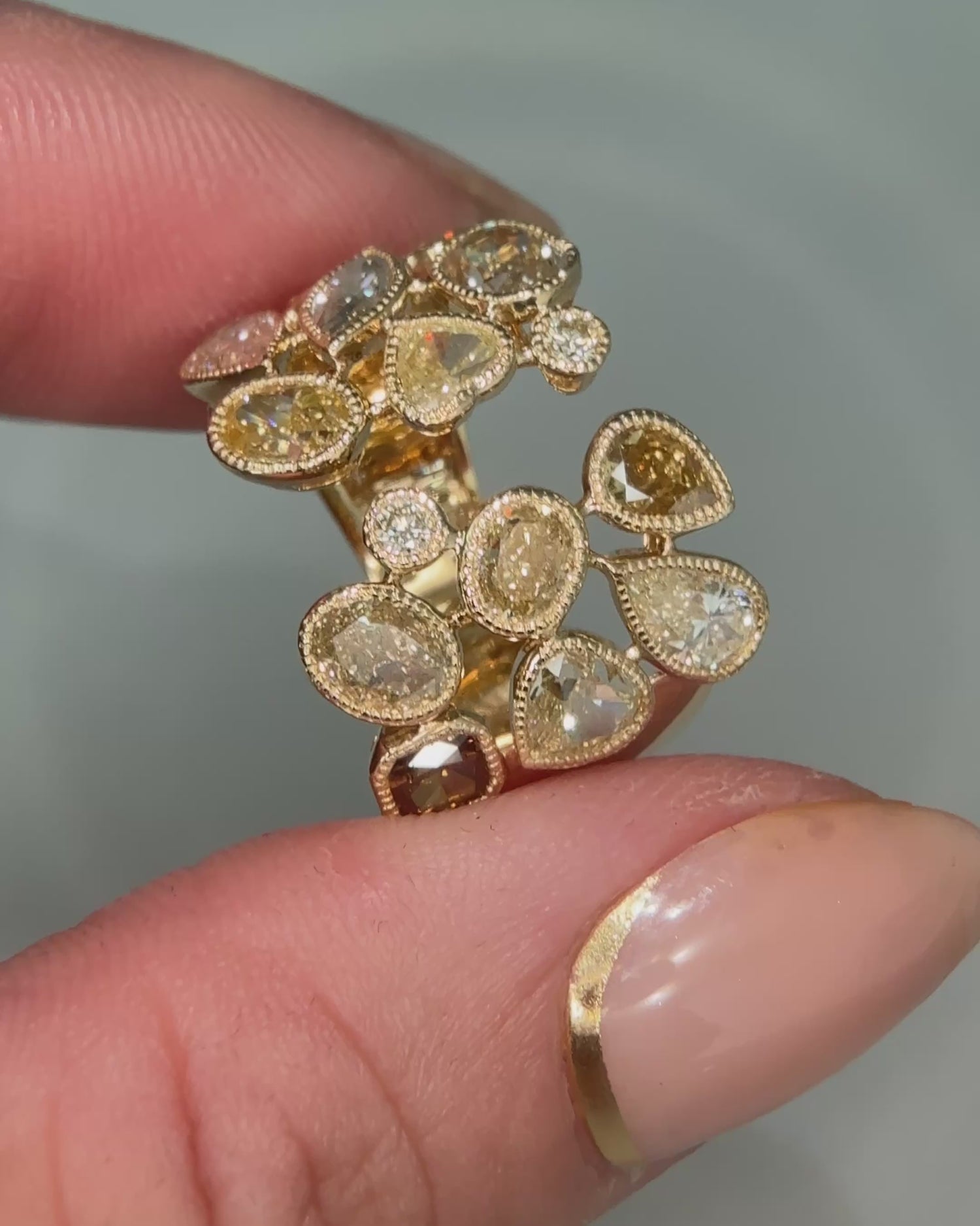 Multi Cut Fancy Colour Diamond Wide Band