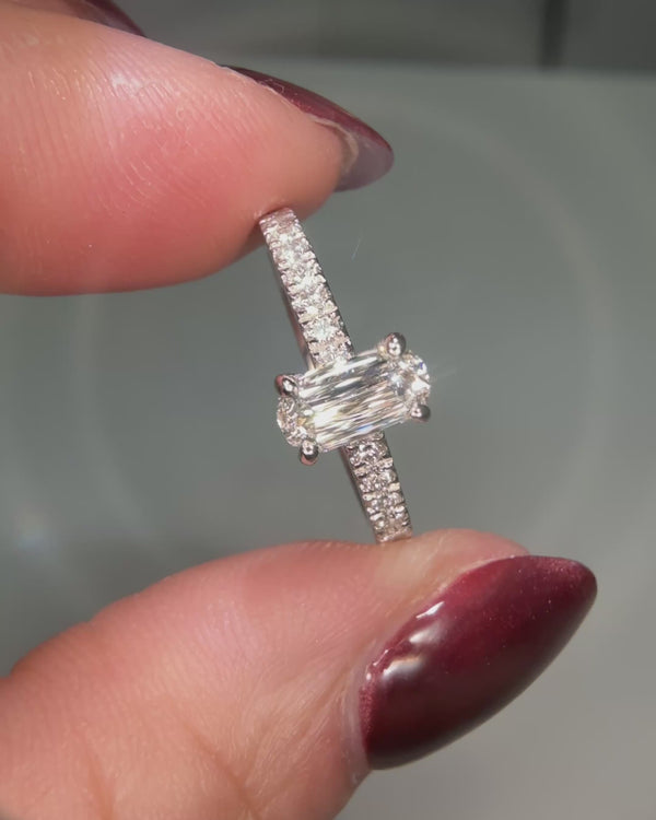 Cushion cut hidden halo diamond engagement ring