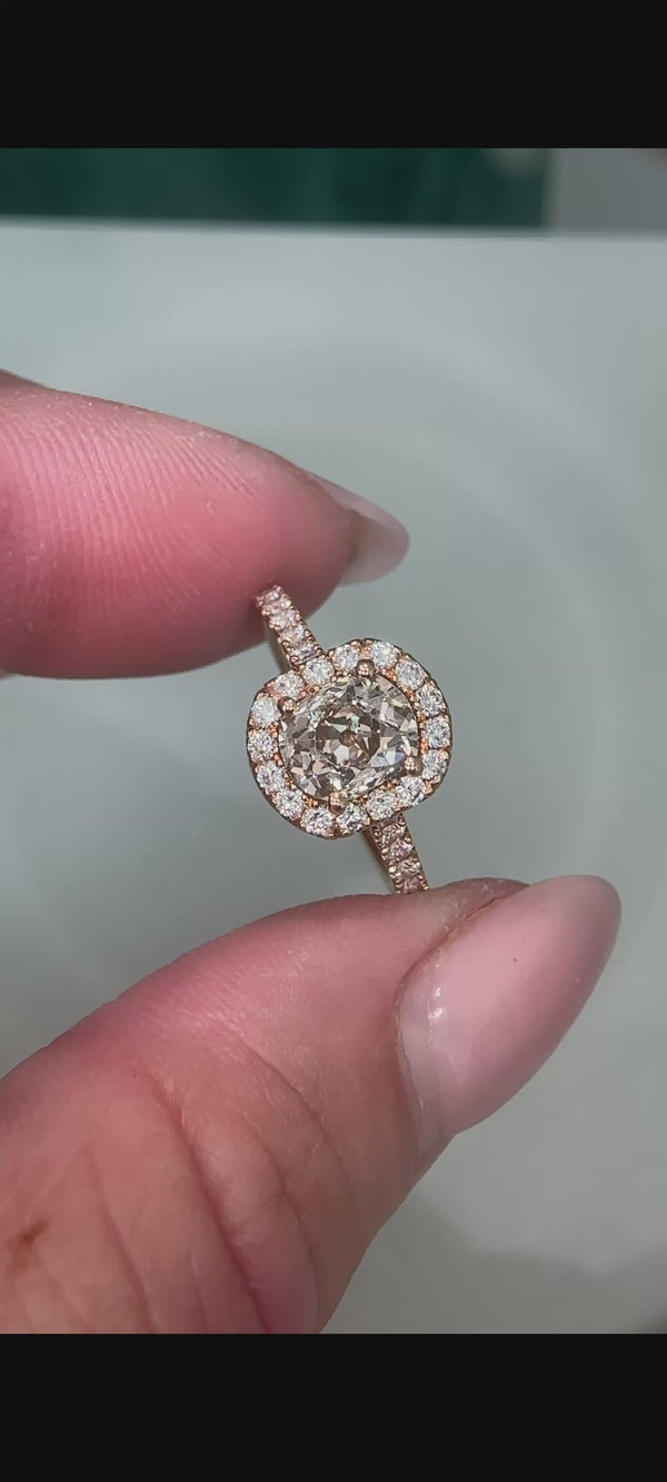 Old mine cushion cut vintage halo engagement ring