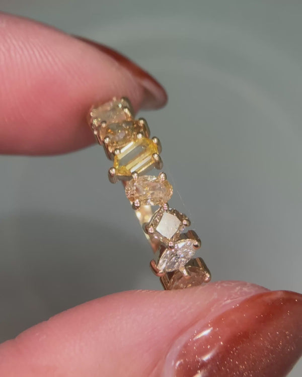 Mixed Cut Fancy Diamond Half Eternity Ring