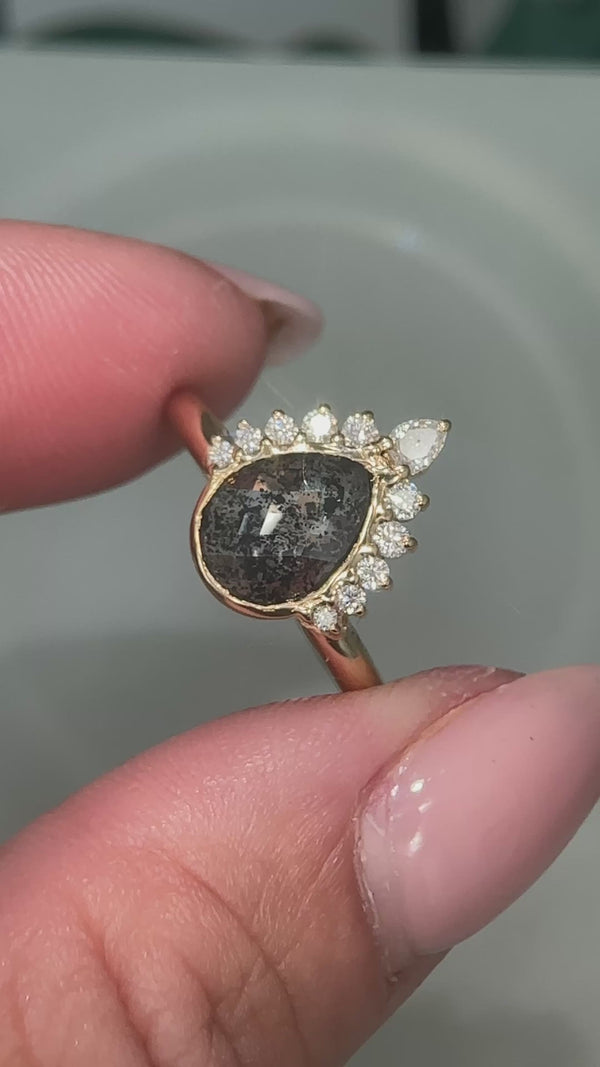 Salt and Pepper Pearshape Diamond Tiara Ring