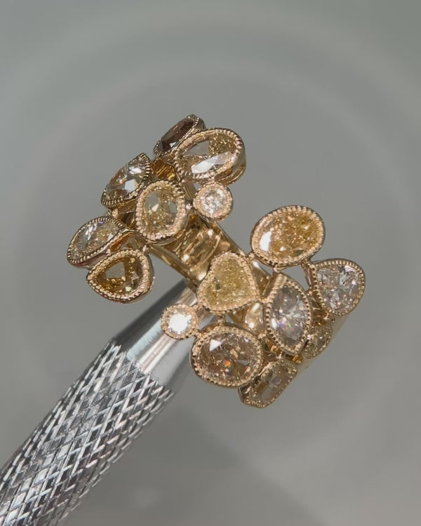Multi Cut Fancy Colour Diamond Wide Band Ring