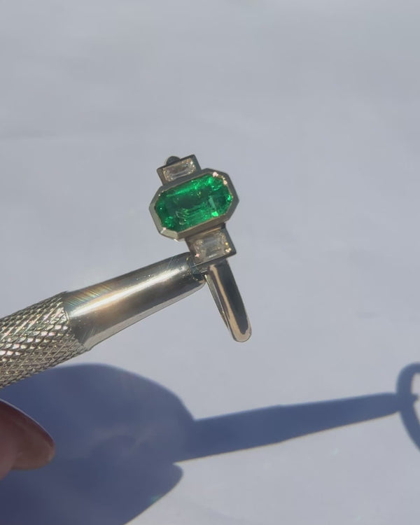 Octagon Emerald and Diamond Trilogy Ring