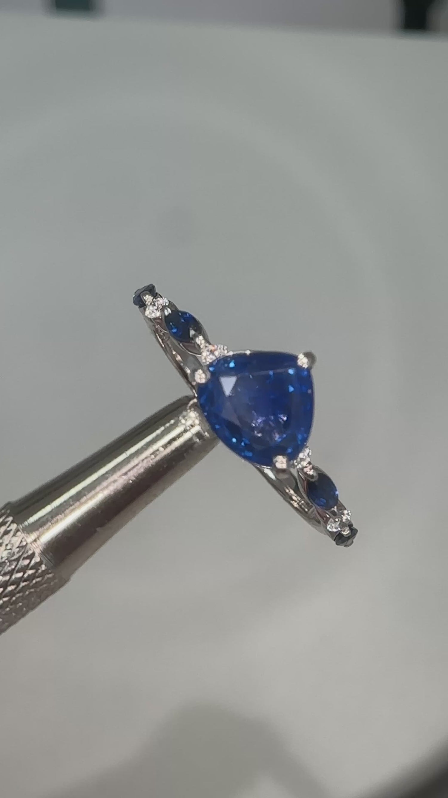 Trillion Cut Blue Sapphire Marquise Dot Ring
