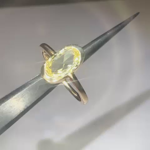 Cushion Cut Fancy Yellow Diamond Half Bezel Solitaire Ring